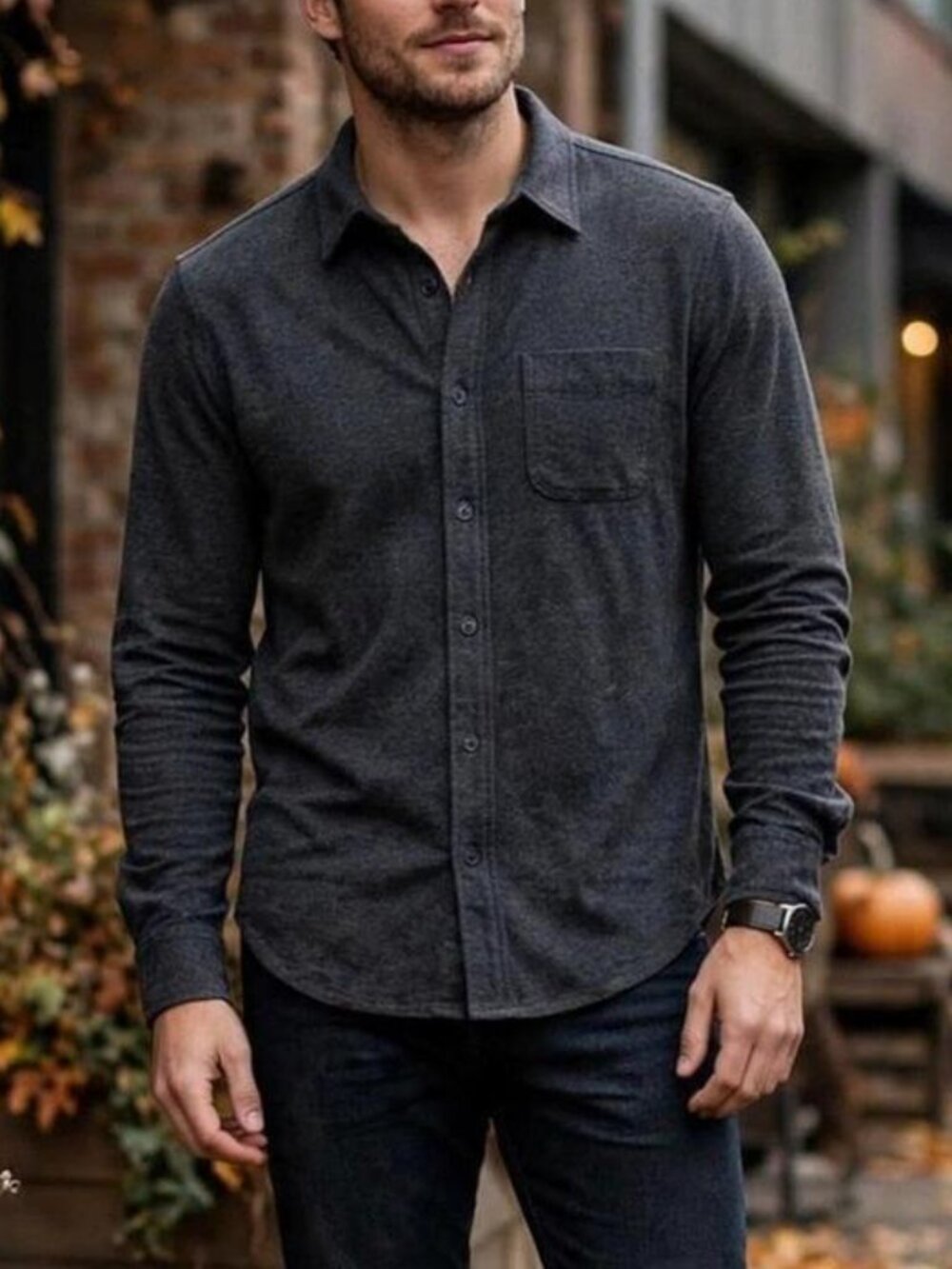J CREW Shirt Brushed Twill Button-Down Collar Classic Fit Charcoal size M #BJ446